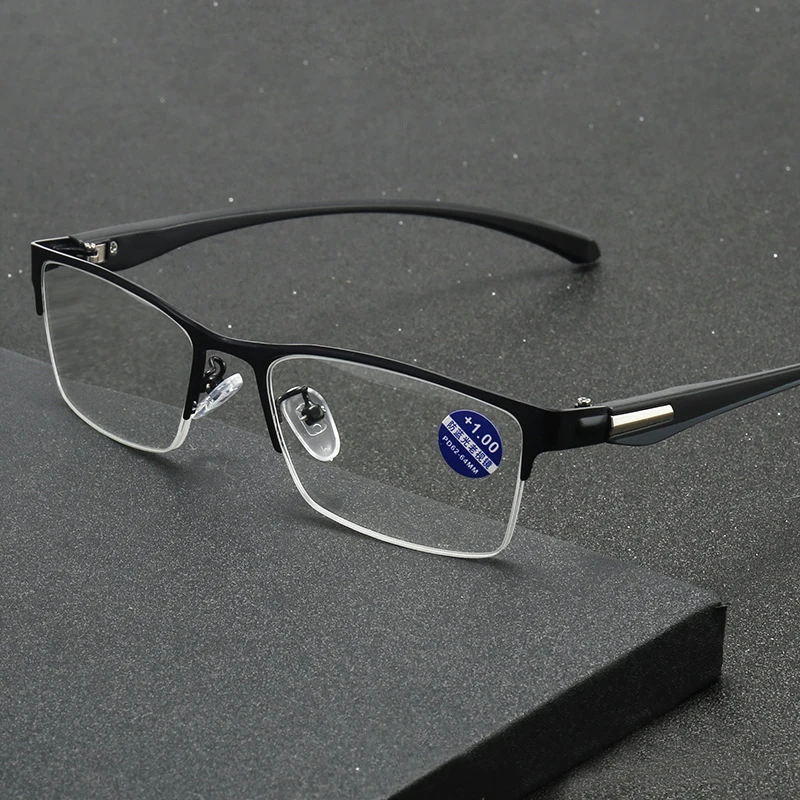 Klassische Halbrahmen Lesebrille Männer Business Halbrand Presbyopie Brille Männlichen Luxus Täglichen Anti-blaues Licht Gläser