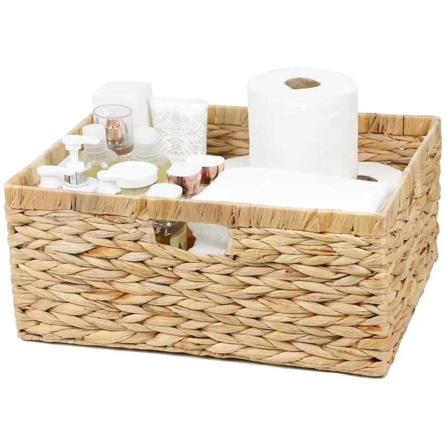 

Плетеная корзина, Прямоугольные плетеные корзины для хранения, Очень большие корзины для хранения из водяного гиацинта, Корзина для полки со встроенной ручкой