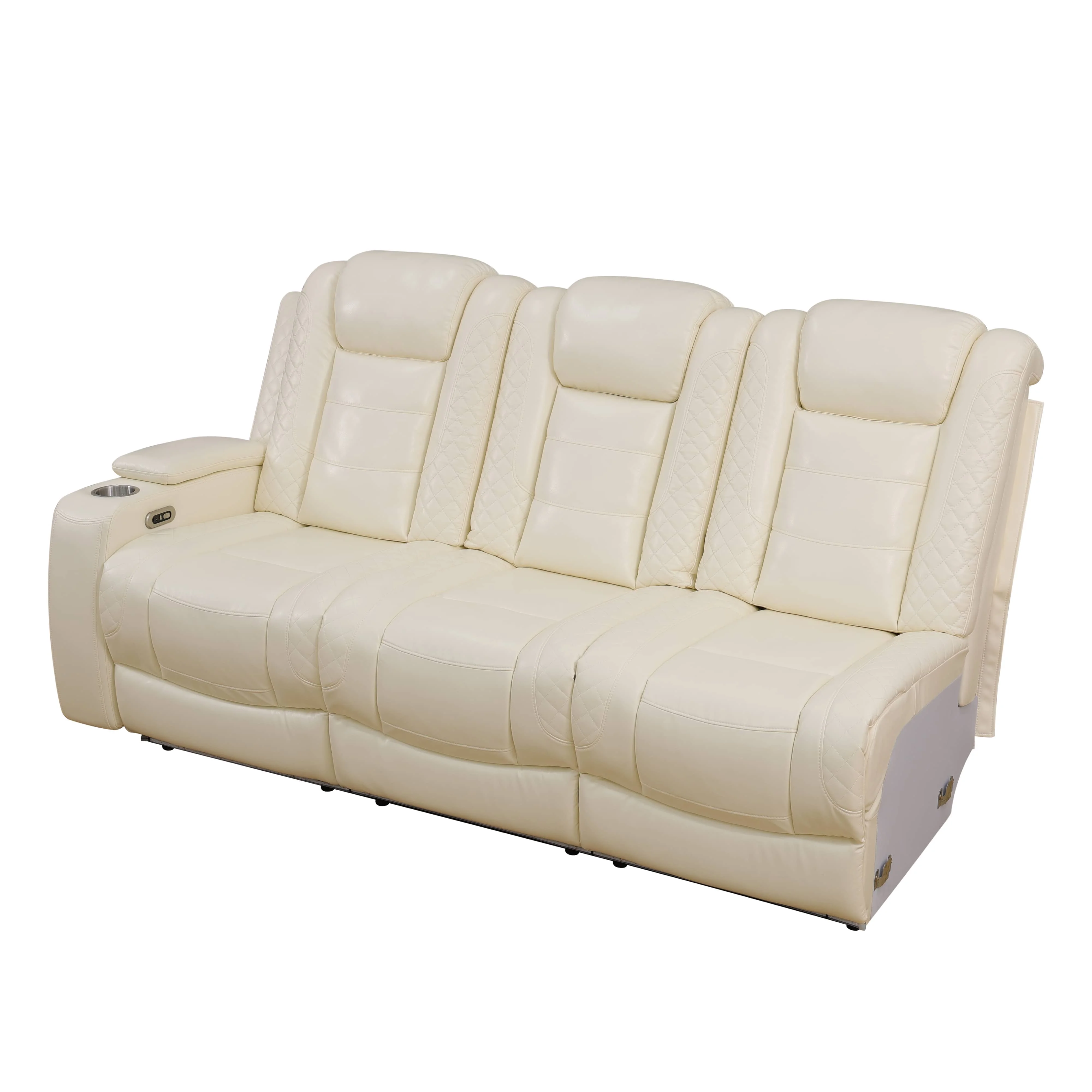 White Leather Electric Recliner Sectional Sofa, Home Theater Seating with LED Ambient Light,GN4749