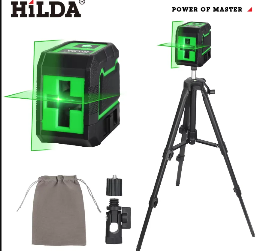 HILDA Hochpräzises 3-in-1 Grünes Laser-Nivelliergerät mit Stativ, Multifunktionales Präzisions-Ausrichtungswerkzeug für Bau und Dekoration