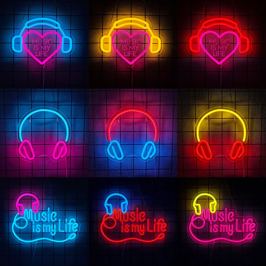 Music is My Life Neon Signs,Headphone LED Neon Lights for Room Decor,Music Signs for Bedroom Bar Studio Man Cave Party Wall Art