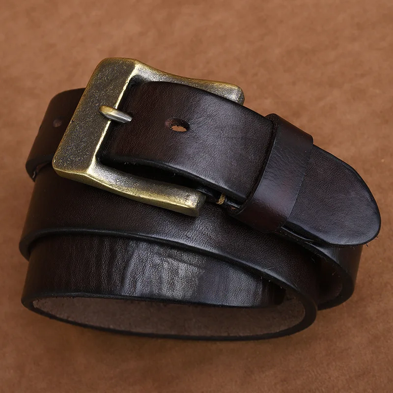 

Italian Thickened Top Layer Cow Leather Belt Men's Genuine Leather Needle Buckle American Rough Copper Buckle Retro Jeans Belts