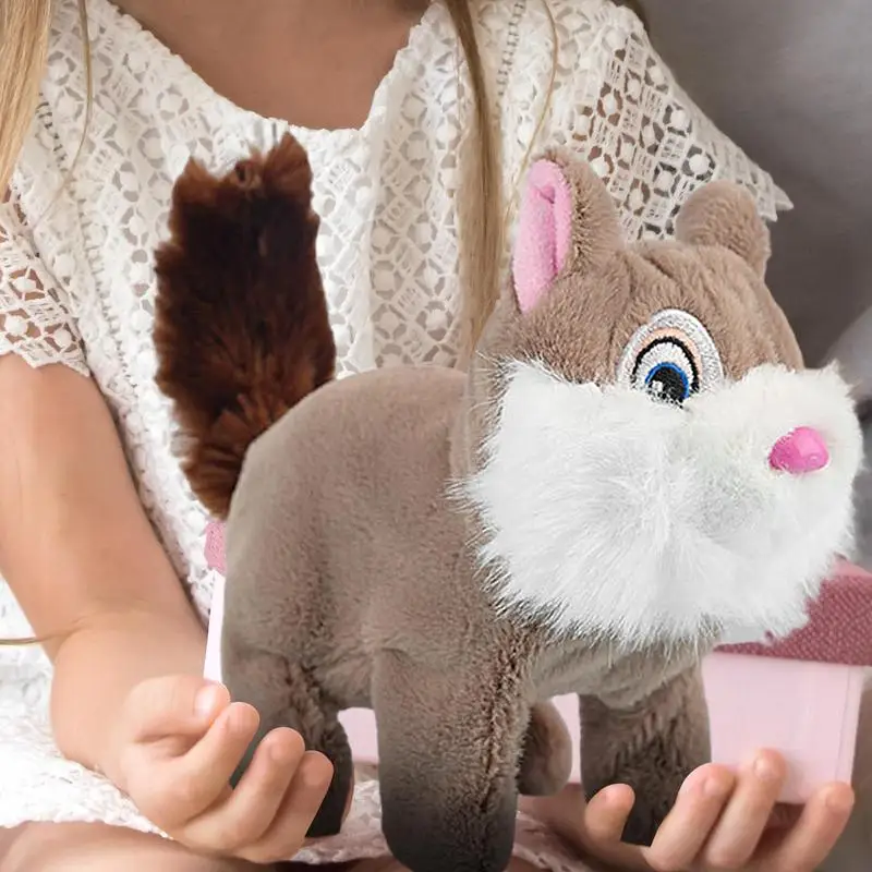 Ardilla de peluche para caminar, juguetes de peluche eléctricos para niños y adolescentes, muñecos reconfortantes interactivos suaves