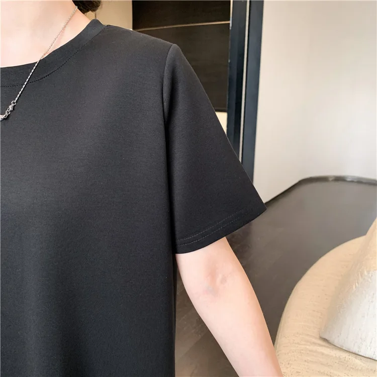Casual Loose O-neck Solid Short sleeved Dresses Summer Women's Dress New Irregular Splicing Black Maxi Dress Woman clothing