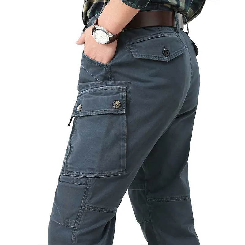 Retro Tactical Cargo Pants Cotton Big Size Men Casual Straight Trousers Loose Baggy Military Pocket Streetwear Clothing