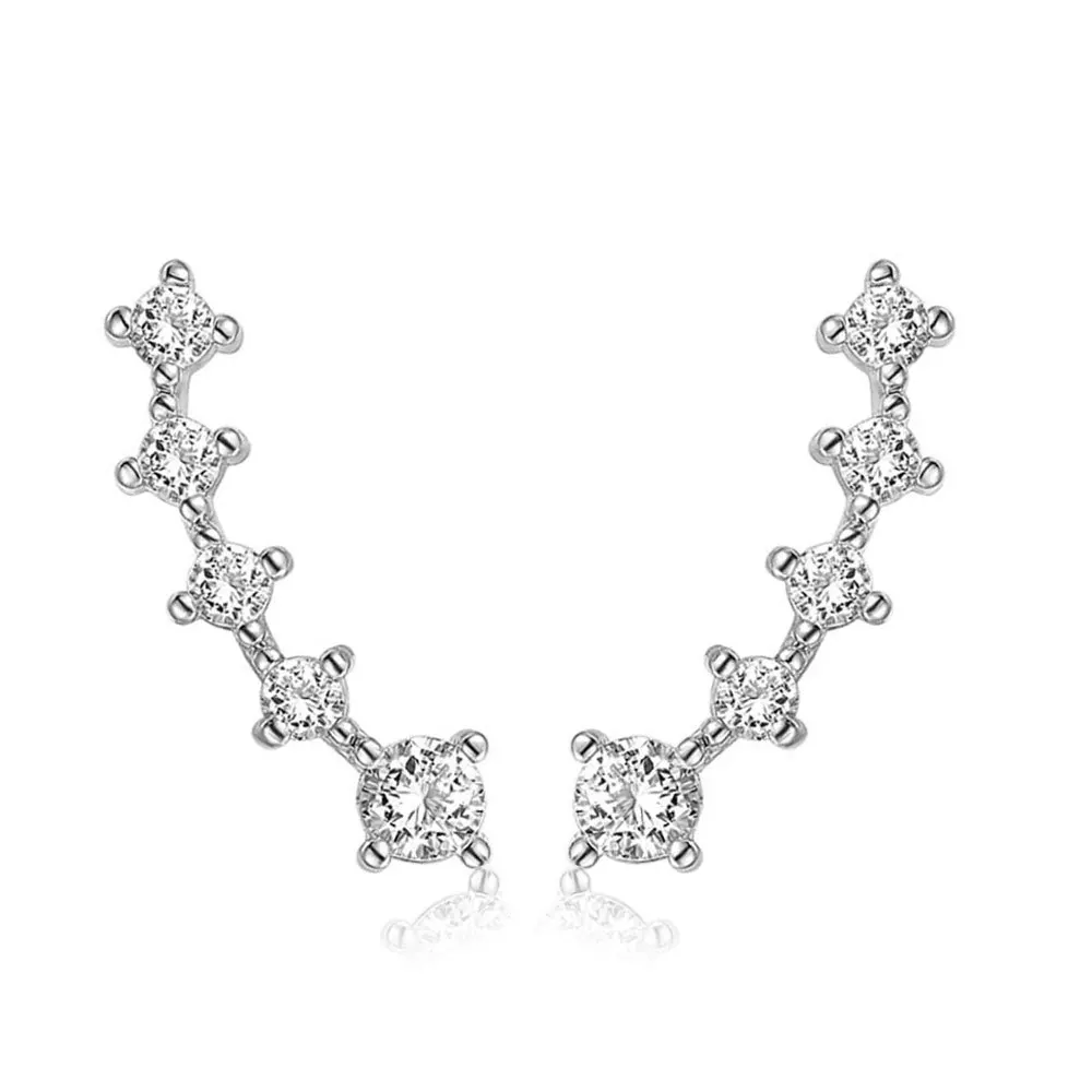 

925 Sterling Silver a row Zircon Stud Earrings For Women Wedding Piercing Earring Engagement Jewelry Prevent Allergies