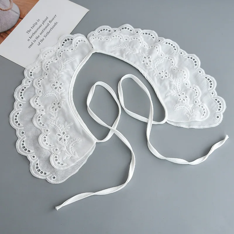 Women's White Embroidered Fake Collar, Double Layered Doll Neck, Fashionable Decorative Shawl with Shoulder Straps image 5