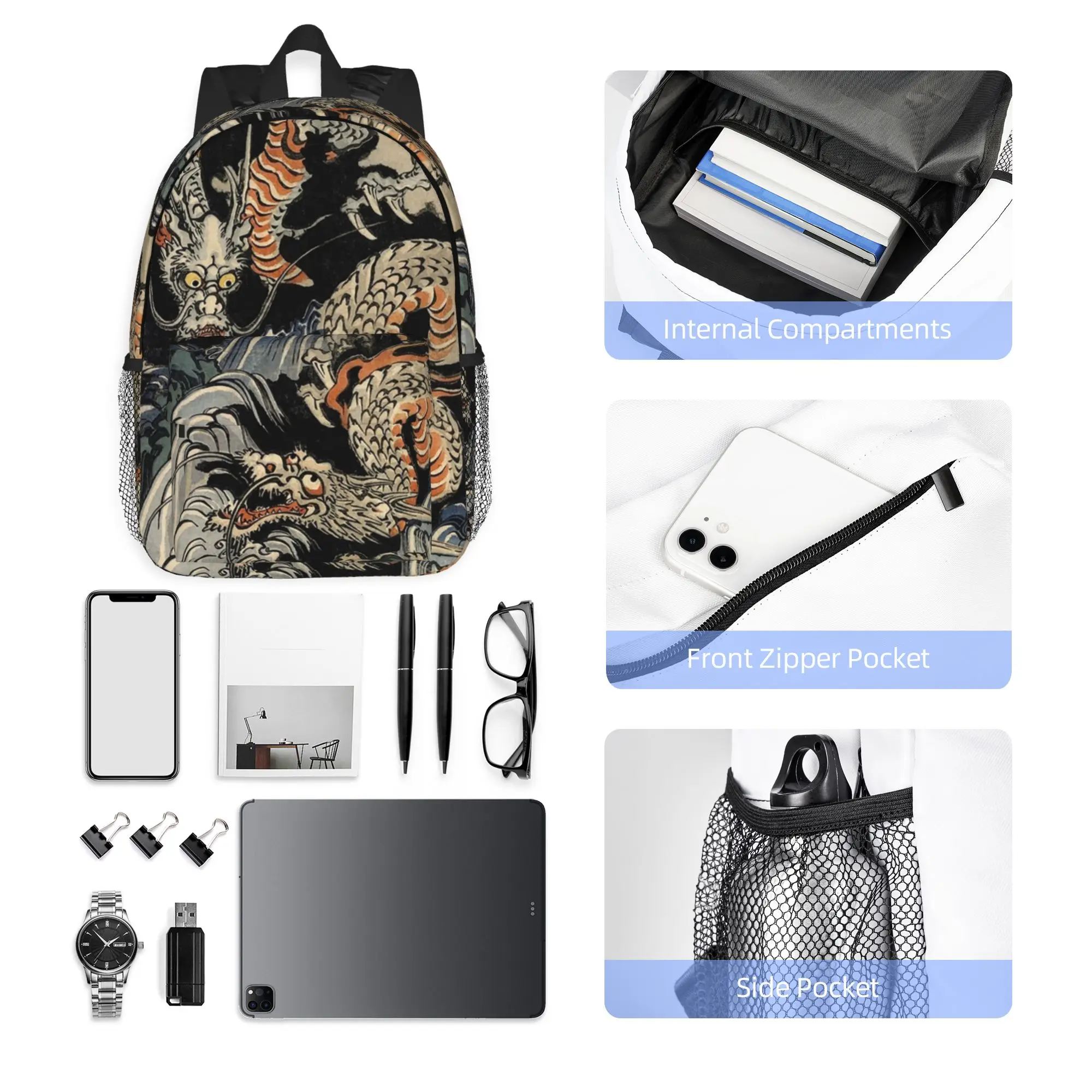 Utagawa Kuniyoshi Dragons Backpack Hot Sale Daypack Large Capacity Boys Girls BookBag Shoulder Bags for Men Women School Bag