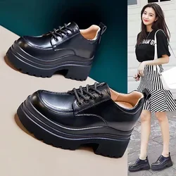 Scarpe da donna incrociate punta tonda appartamenti neri Increas altezza calzature femminili Sneaker Casual stile britannico Oxfords zoccoli piattaforma Dre