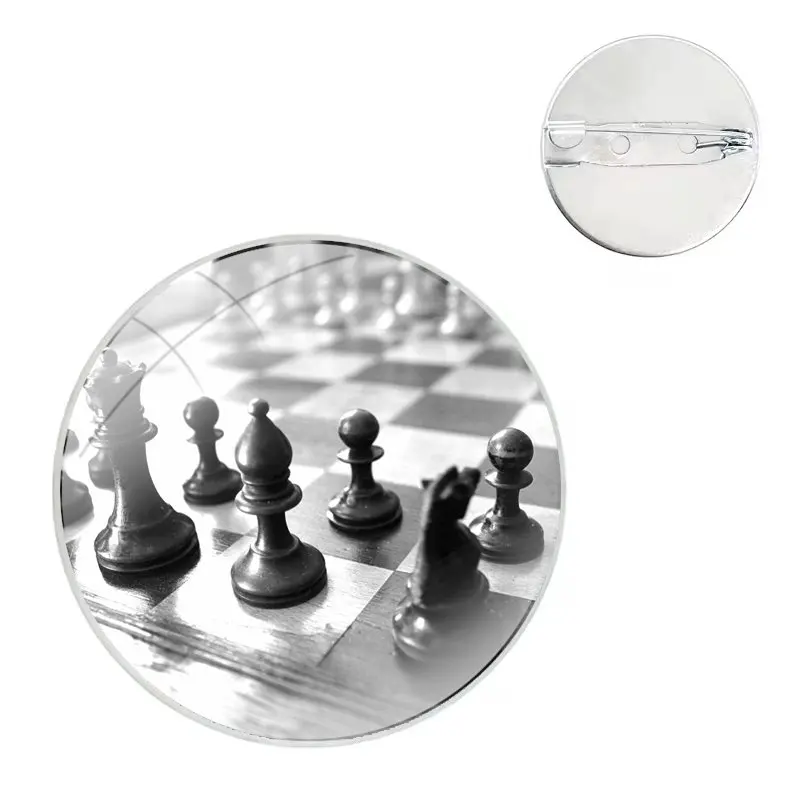 Pins Badge Metal Brooches For Clothes Backpack Decoration gift Black and white chess board