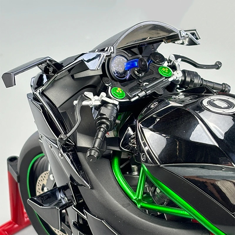 Grand jouet de moto moulé sous pression en alliage de pulvérisation Kawasaki H2R 1:6, modèle en métal dynamique de démarrage, son et lumière, cadeau d'anniversaire, passe-temps de collection O