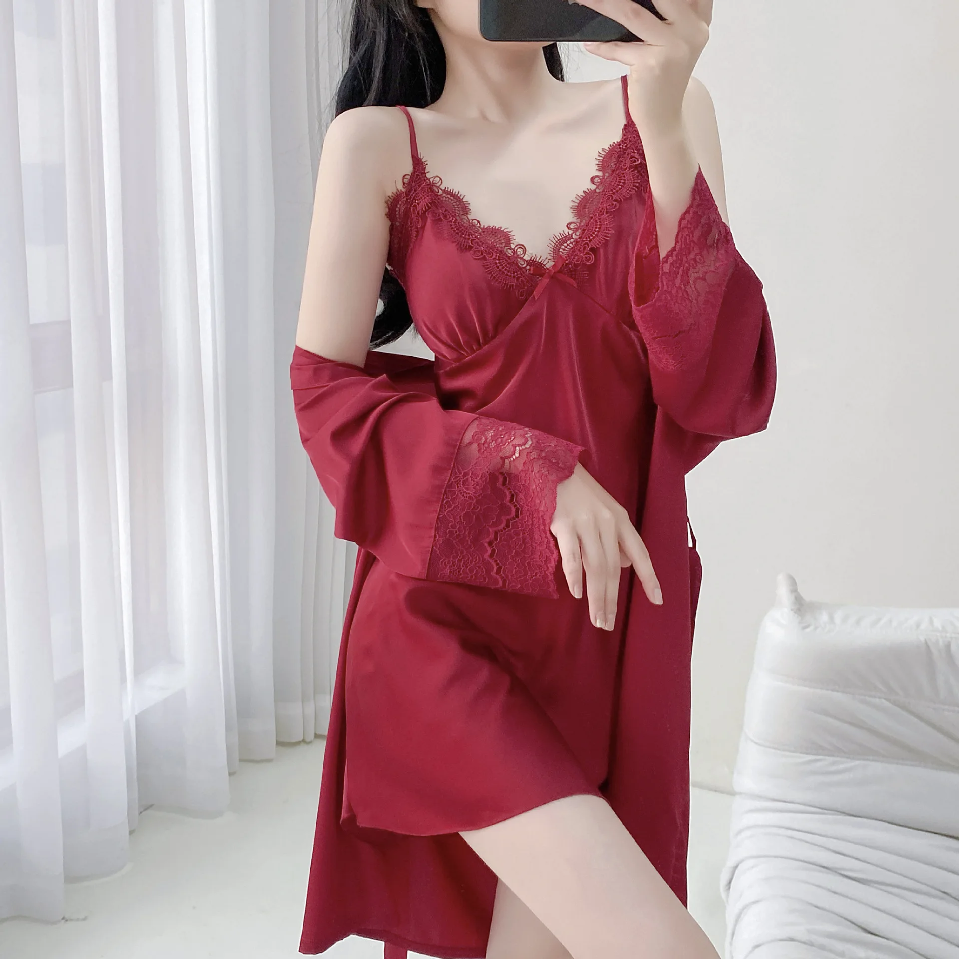 Sposa damigella d'onore abito da sposa donna indumenti da notte in raso kimono sexy accappatoio abito in pizzo set da notte