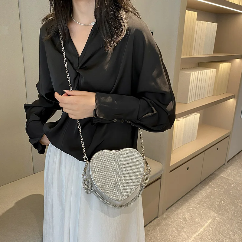 Knoten Griff Strass Abend Clutch Tasche Luxus Designer Kristall Diamanten Handtasche Geldbörse niedlichen Liebe Herz Umhängetasche Mini – Detail 5