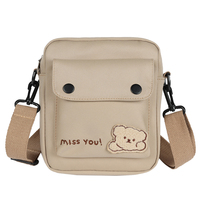 Cute Bear Women Small Nylon Shoulder Bag College Girl Mini Crossbody Bags Ladies Cloth Zipper Purse Mobile Phone Square Handbag