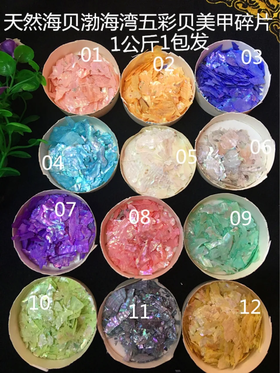 

12-Color Bohai Bay Shell Nail Fragments - 1kg Abalone Shell Pack, Japanese Style Natural Nail Art Decor for Manicures