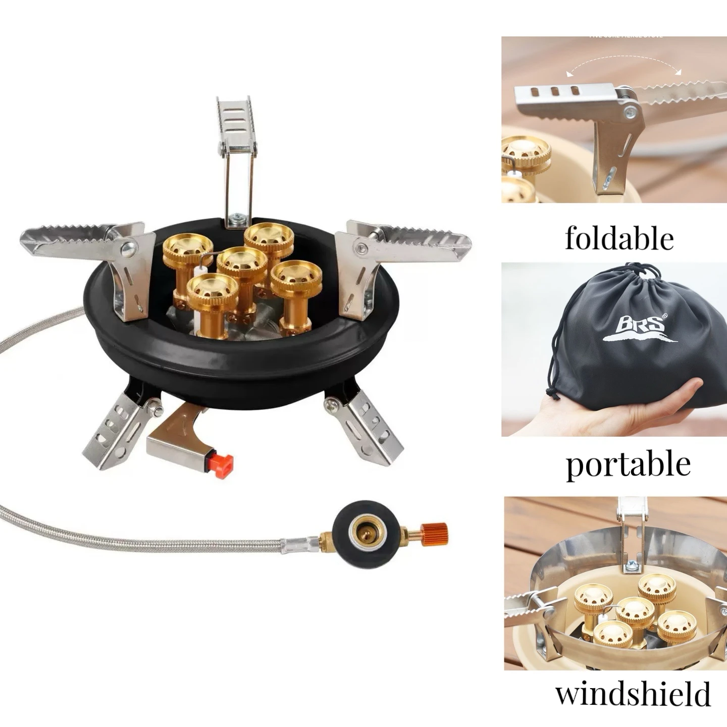 

Портативная газовая плита для кемпинга с пятью конфорками, ветрозащитная, для пикника, 0.6 кг