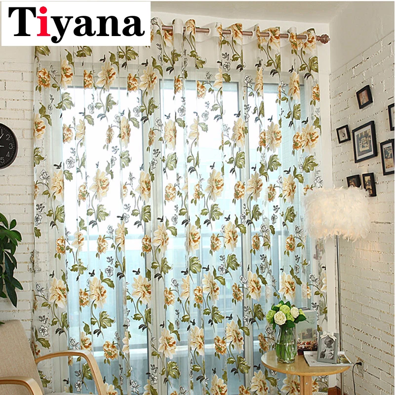 Pastoral Purple Floral Printing Curtain Bedroom Sheer Tulle Curtain For Living Room Kitchen Windows Tulle Drapes Cortina Rideaux