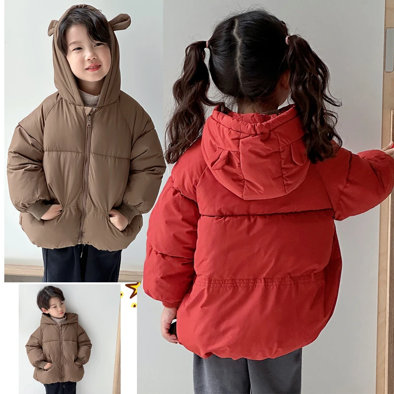 

2025 Cotton Jacket Winter Korean Version Thicken Plus Velvet Warm Hooded Down Coat Fashion Child Clothing 1-7 Year Old Boy Girl