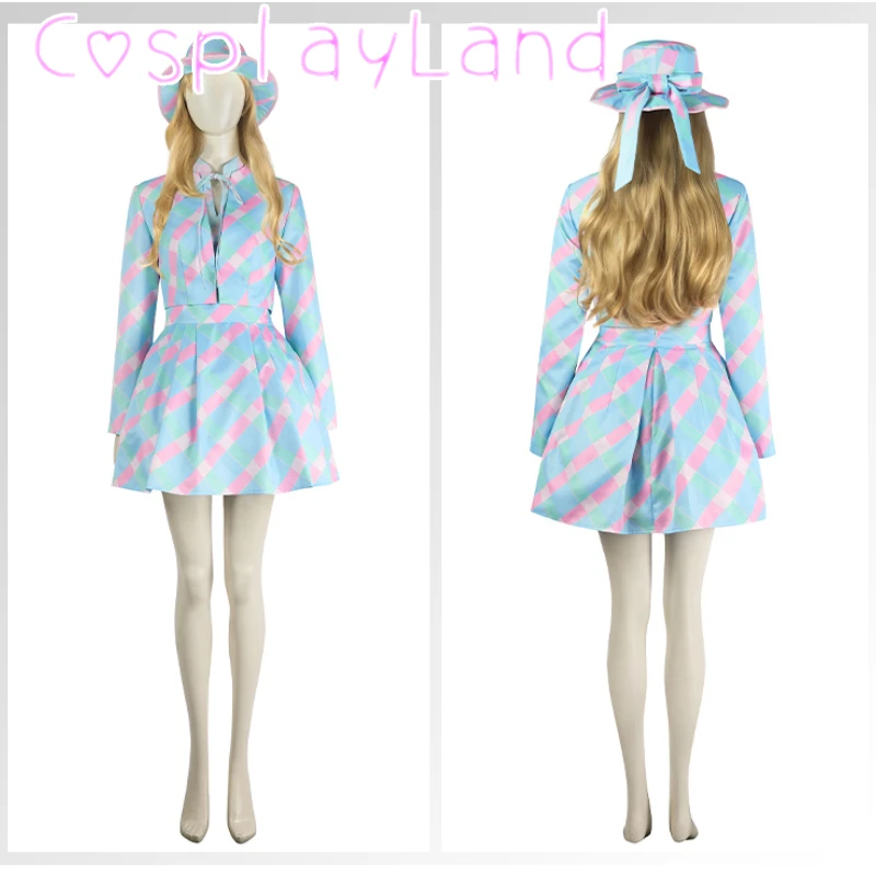 

2023 Fantasy Comedy Film Live Action Doll Cosplay Pink Blue Outfit With Hat Cute Lady Cosplay Dress Halloween Carnival Suit