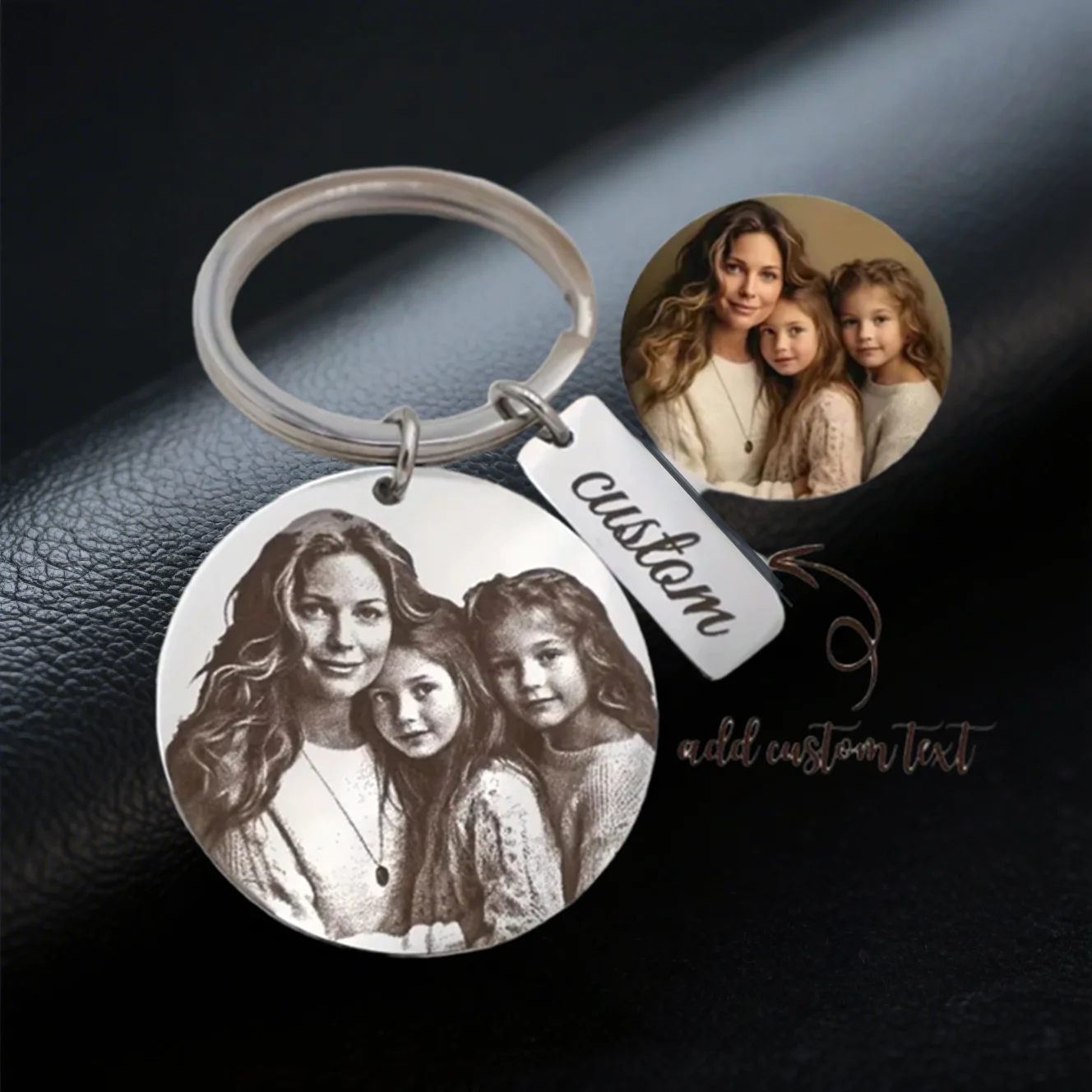 Chaveiro com foto personalizada, chaveiro com retrato personalizado em formato de rouns de aço inoxidável gravado a laser - presente exclusivo para o dia das mães