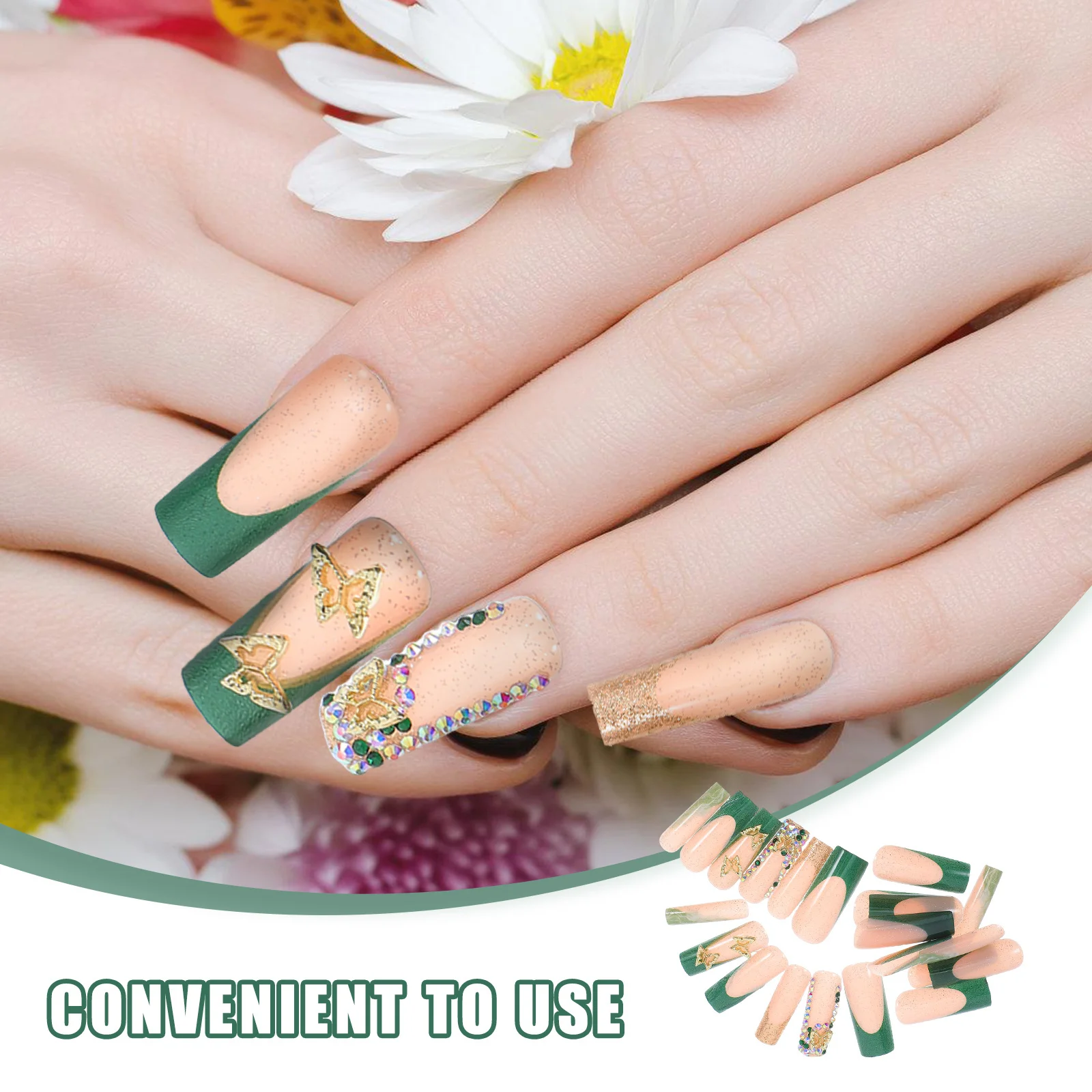 24 stuks vlinderpers op nagels lange Franse tip glitter nepnagels verwijderbare volledige dekking nageltips voor vrouwen dagelijks gebruik