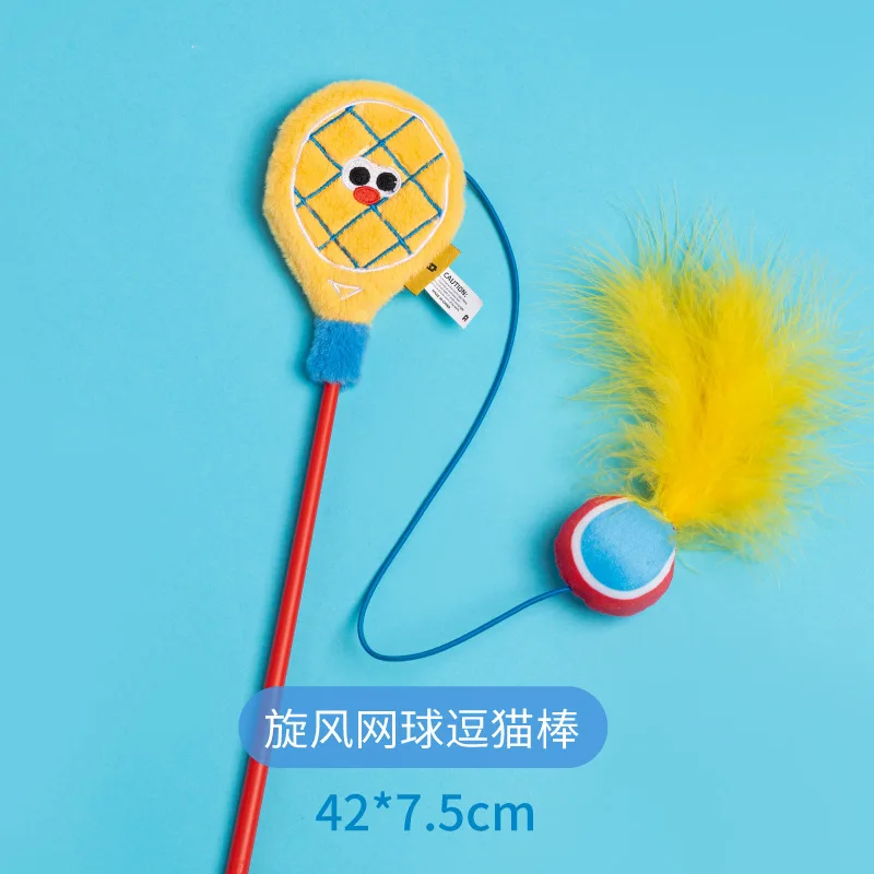 The New Cat Toy Simulates Sports Badminton Cat Cuddle Stick Mint Ball Tennis Plush Interactive Toy Dog Toys