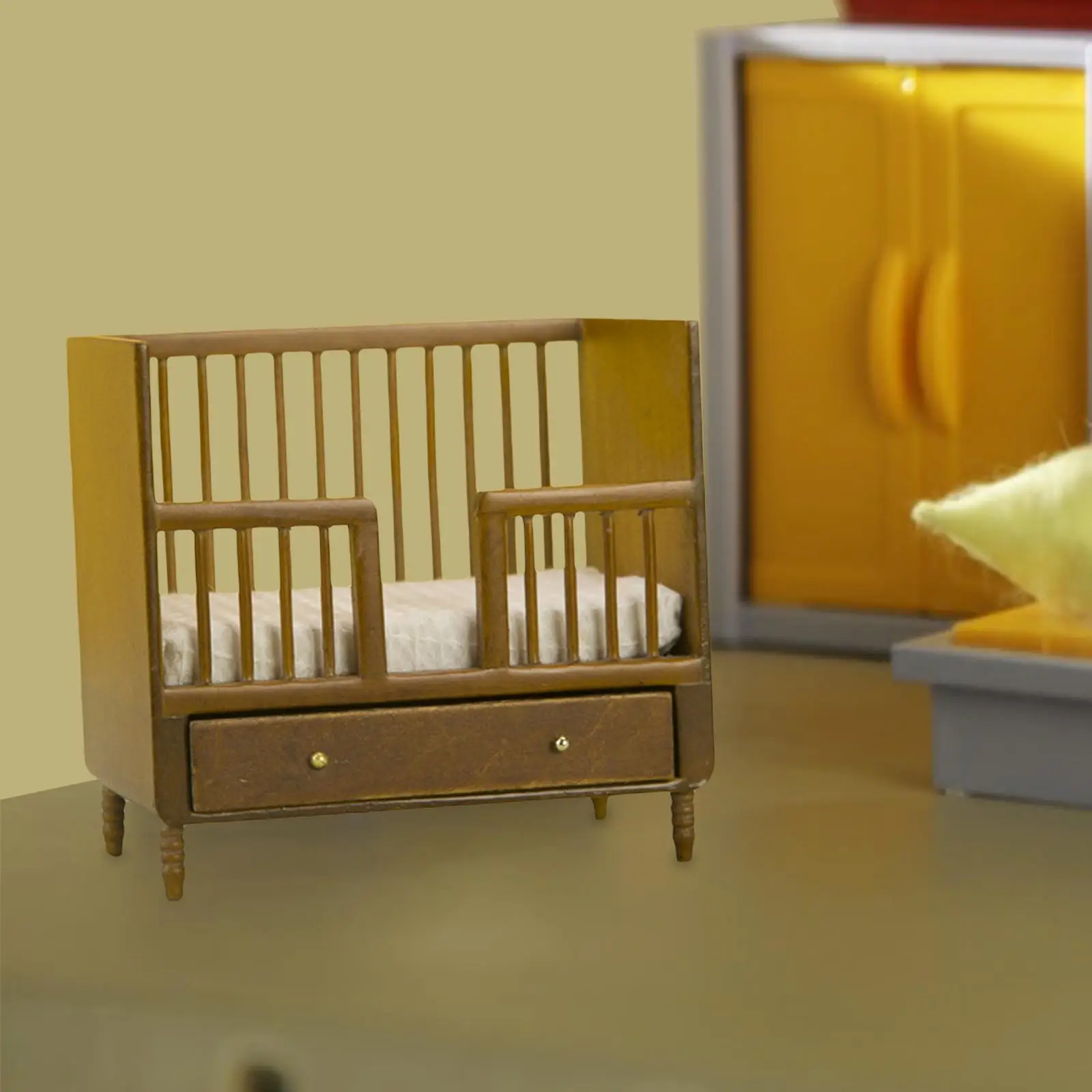 1: 12 ミニチュアドールハウスベビーベッドベッドライフシーン DIY ミニチュアドールハウス