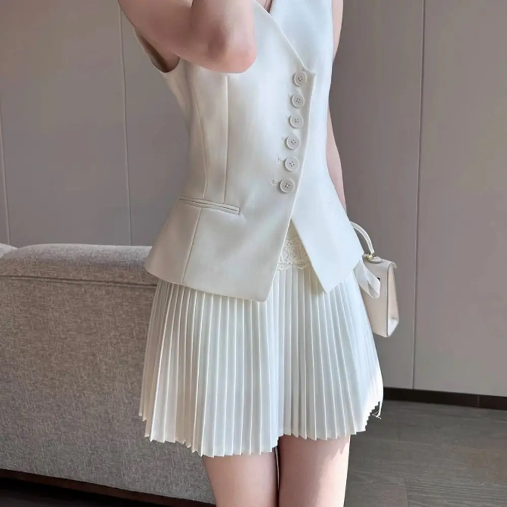 

White High Waist Pleated Skirt Multi-Size Gentle Wind Sweet Short Skirt Lace Splicing Bow Women's Fashion Accessories for Girls