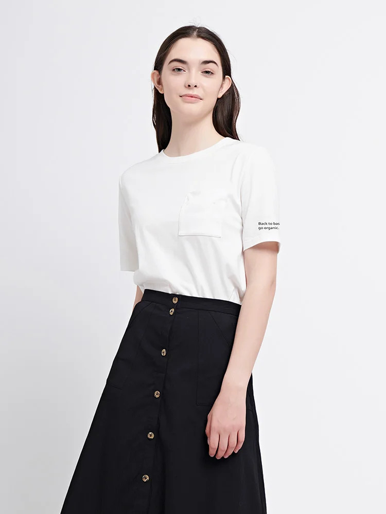 

Pure Cotton ort Sve T-irt Women's Casual Loose Comfortable Color Match All Autumn Outerwear Commute Sle