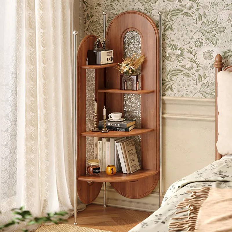 LH Eckregal aus Massivholz im Retro-Stil, dreieckiges Bücherregal, bodenhoher Aufbewahrungsständer für kleine Wohnungen und Schlafzimmer