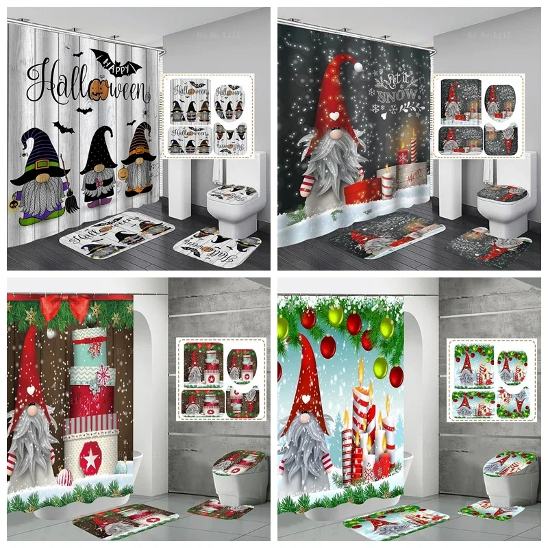 All Saints Day Gnome Christmas Vintage Winter Holiday Santa Claus Snowman Bathroom Sets With Shower Curtain And Rugs