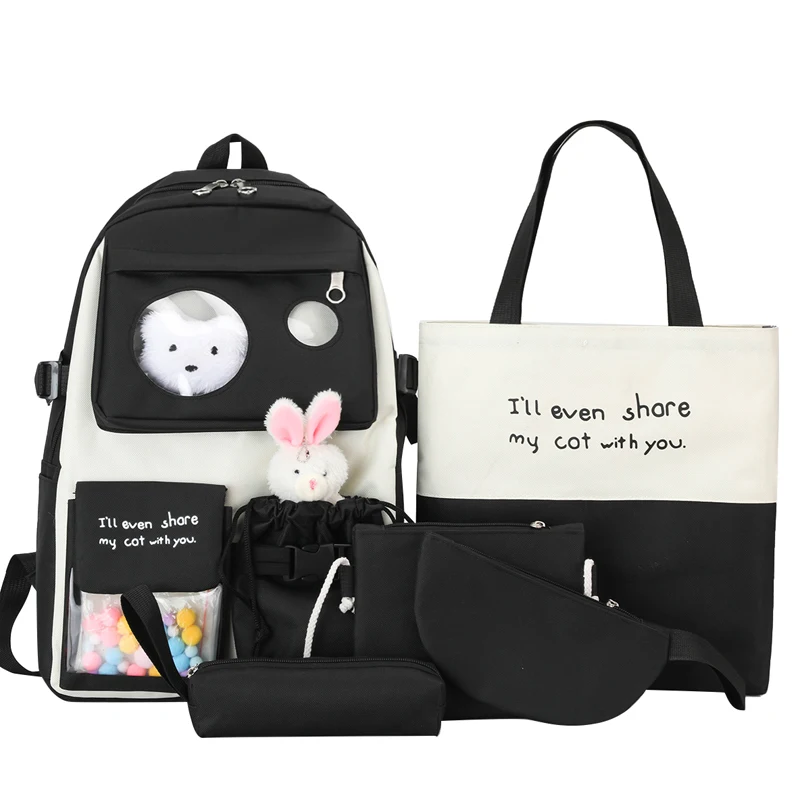 

6 piece set backpack cute rabbit school bags for teenger girls colored balls student bag and pencil case kids' luggage backpacks