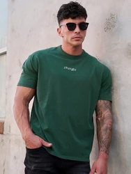 210GSM 100% bawełniana koszulki do biegania dla mężczyzn 2024 Oversized Basic T-Shirt na trening sportowy Streetwear dopasowane koszulki koszulka K2Y