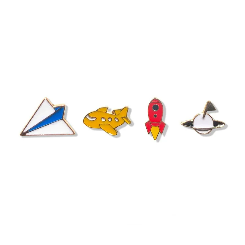 Cartoon Planet Enamel Pins Creative Space Moon Galaxy Rocket Brooch Aerospace Bag Lapel Badges Backpack Jewelry Gift