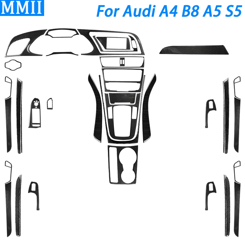 

For Audi A4 B8 A5 S5 Carbon Fiber Center Console Dashboard Gear Shift Air Outlet Vent Trim Set Car Interior Accessories Sticker