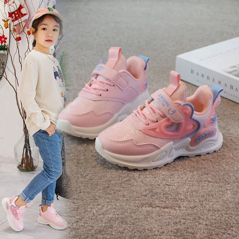 2026 Spring Autumn Kids'Casual Shoes Girls Cartoon PU Leather Fashion Sport Flat Bottom Shoes Breathable Purple Pink Size 26-37