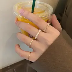 4Pcs/set Colorful Beaded Finger Rings For Women Elegant Simple Gold Color Rings Set Girls Trendy 2024 New Jewelry Party Gifts