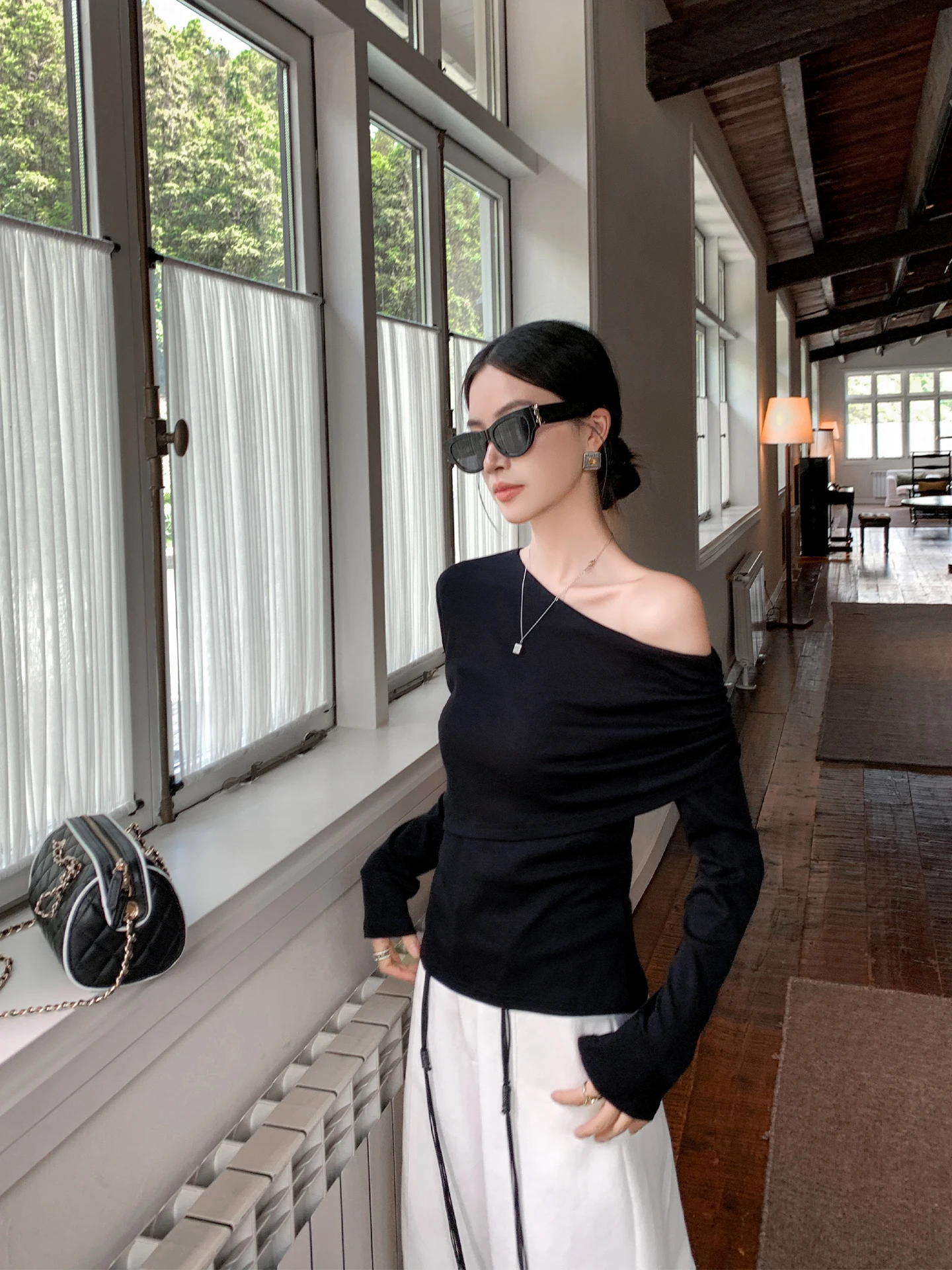 

Bla Asymmetrical oulder One-oulder T-irt Women's Slim Fit Knittedwear Spring 2026 Binguo Lirelle Casual Wear