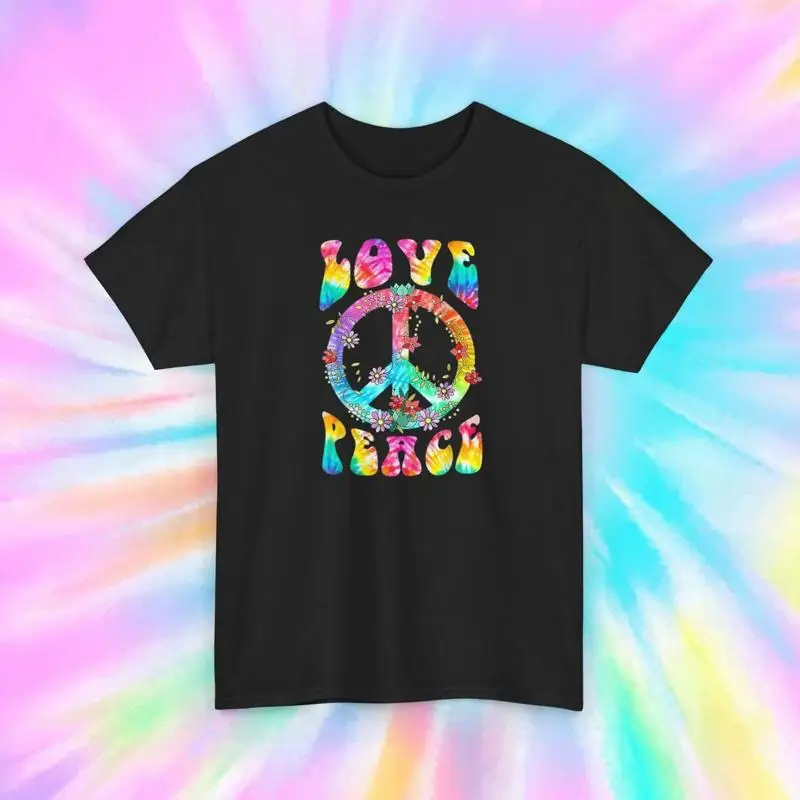 

Красочная футболка Love And Peace Tye Dye Hippie 70-х годов Groovy S 5XL