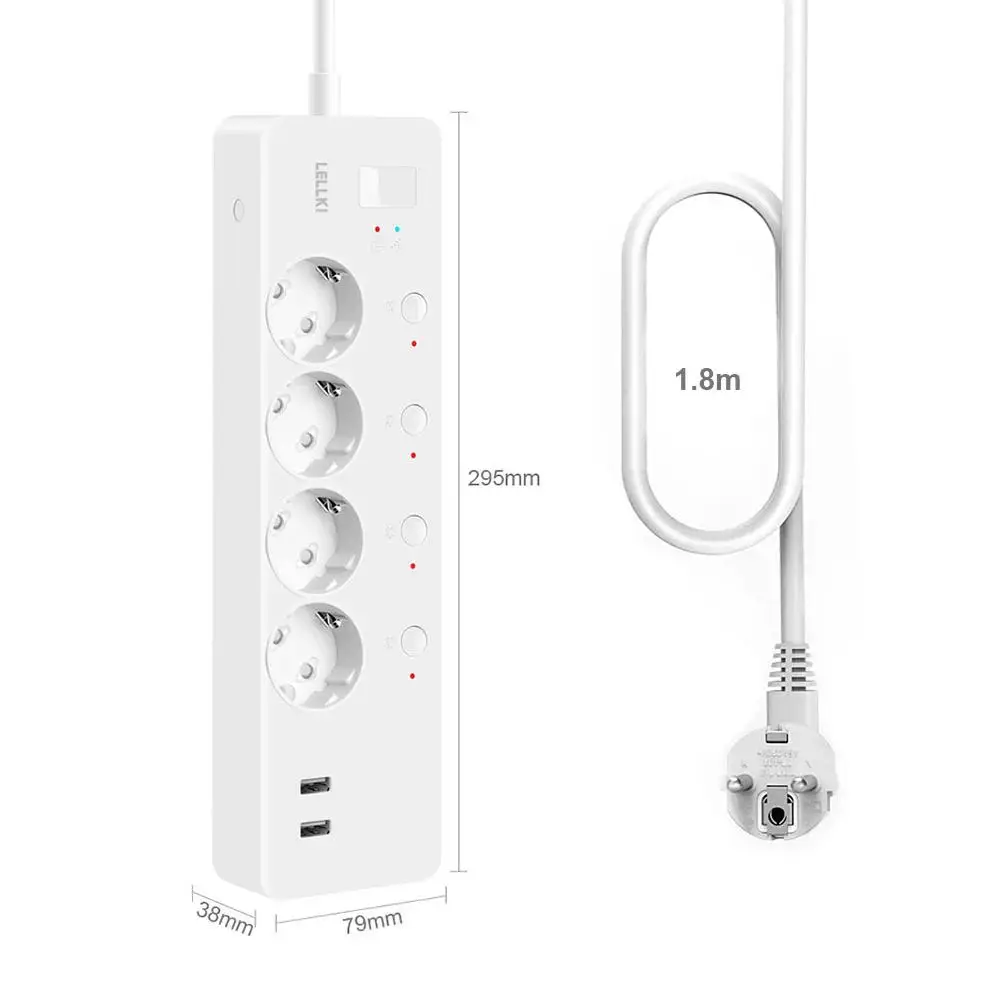 LELLKI Zigbee Power Strip With Power Monitoring Usb Socket 220V Eu Korea Plugs Tuya Smart Life Alexa Google Yandex Alice Voice