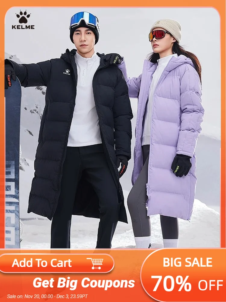 

Kelme Long Hooded Cotton Jacket For Women's Football Training Sports, Warm And Thick Jacket, Windproof Long And Wide Jacket