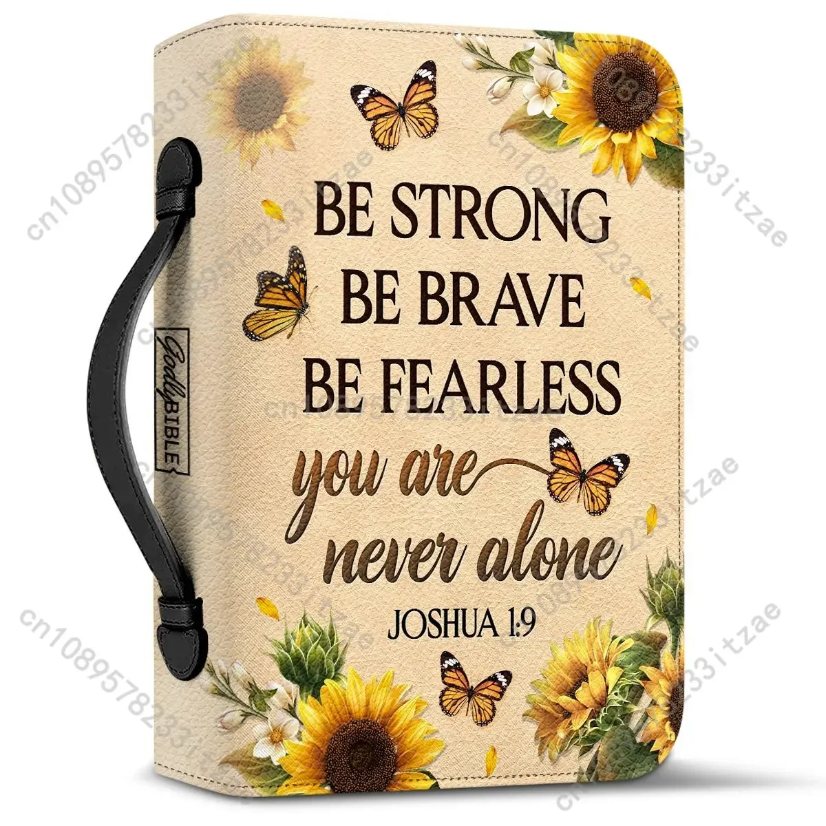 Be Strong Be Brave Be Fearless You Are Never Alone Sunflower Design Church Bible Bag for Women Bible Cover Case PU Handbags Gift