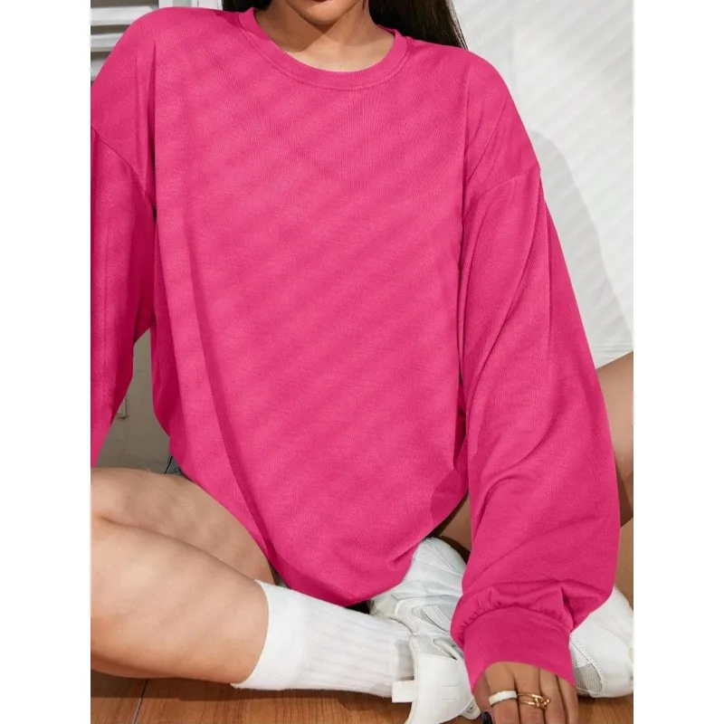 

Плюс размер 1XL-5XL, женская модная футболка с круглым вырезом, женская однотонная повседневная удобная футболка с длинными рукавами