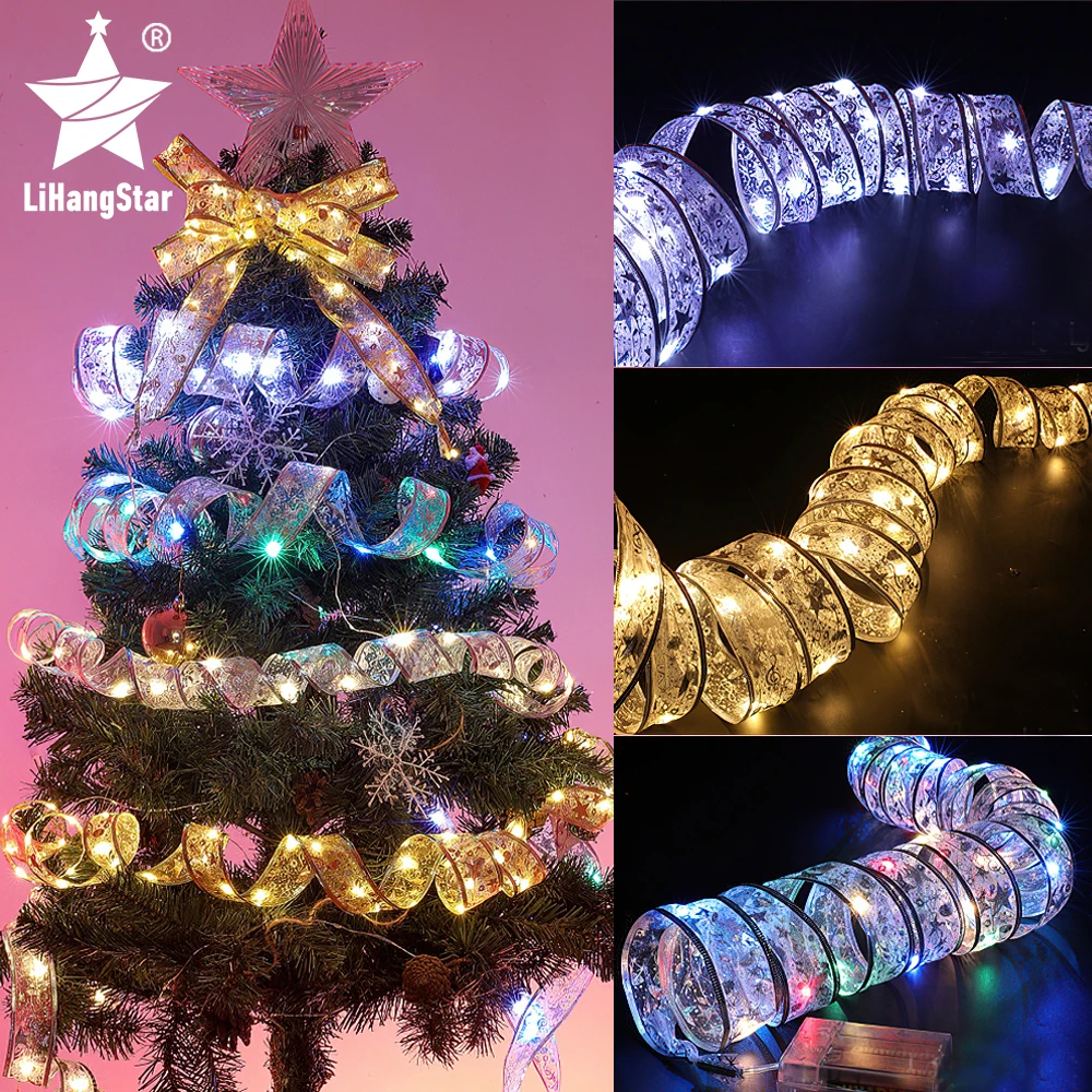 LED Fairy Light String Christmas Ribbon Copper Wire Lights Battery Powered Christmas Tree Wedding Bedroom Gift Box Decoration