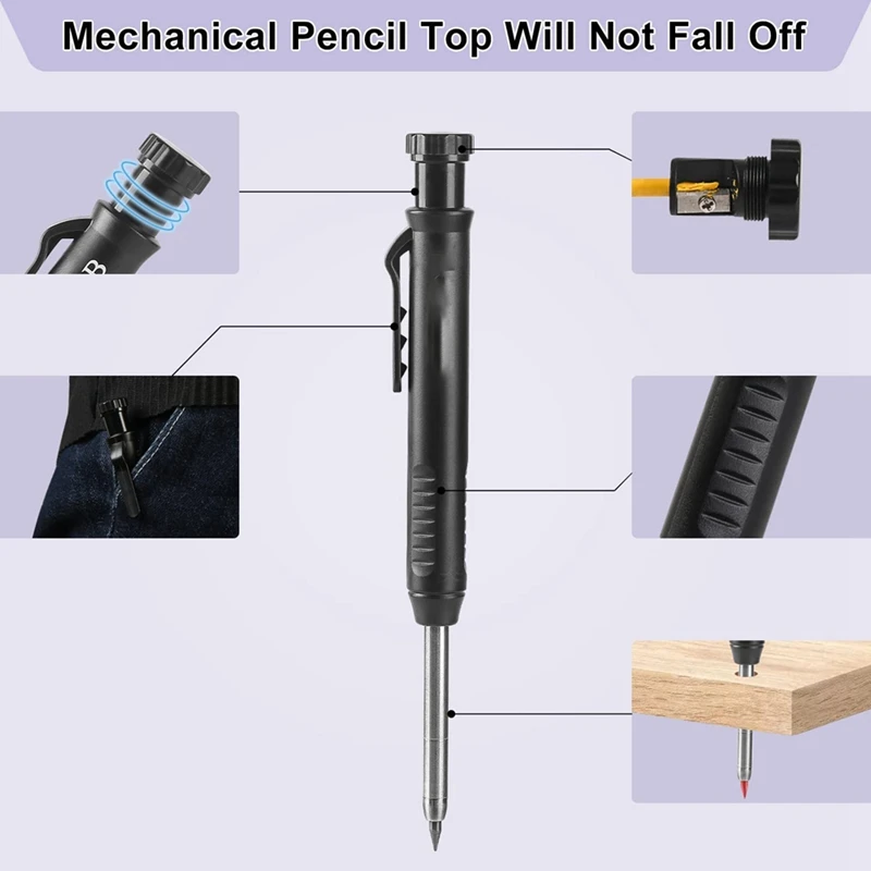 مجموعة قلم نجار صلب مع براية ومنظم لأعمال النجارة ، قلم رصاص ميكانيكي متين