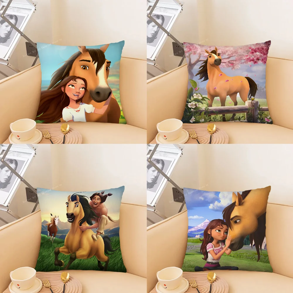 Spirit Riding Free Horses Pillow Case Fashion Square Pillowcase Bedroom Sofa Room Ins Decoration Leisure Cushion Cover 40x40