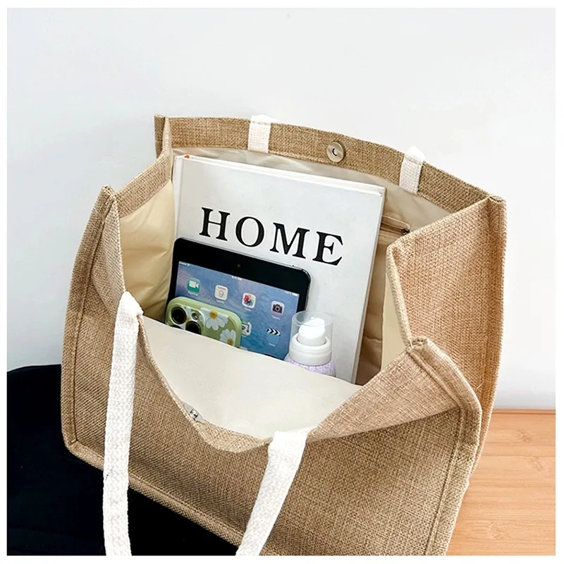 Vintage Eco-Bags With Top Handle Linen Handbags Large Capacity Tote Bag Portable Commuter Package Versatile Women Shopping Bag