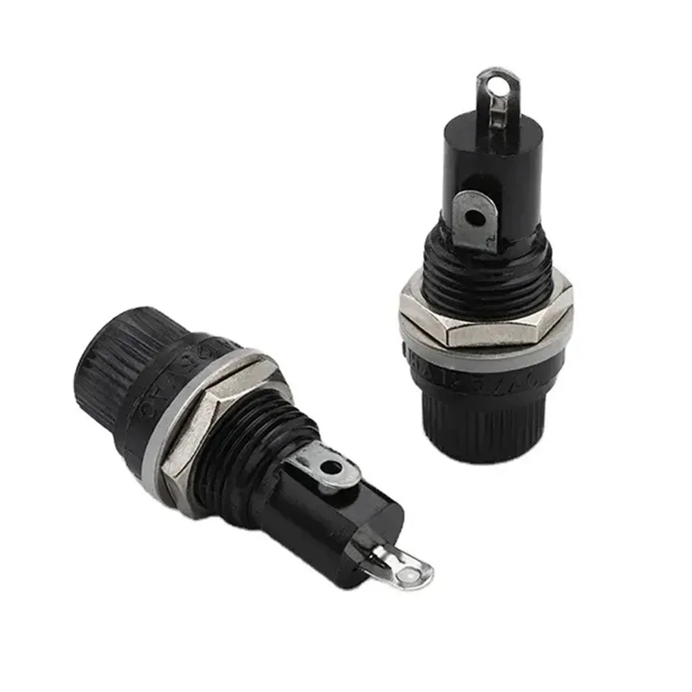 10PCS Panel Mount Chassis Fuse Holder For 5x20mm Glass Fuses 10A 250V Black High Temperature Resistant Copper Nut Electrical