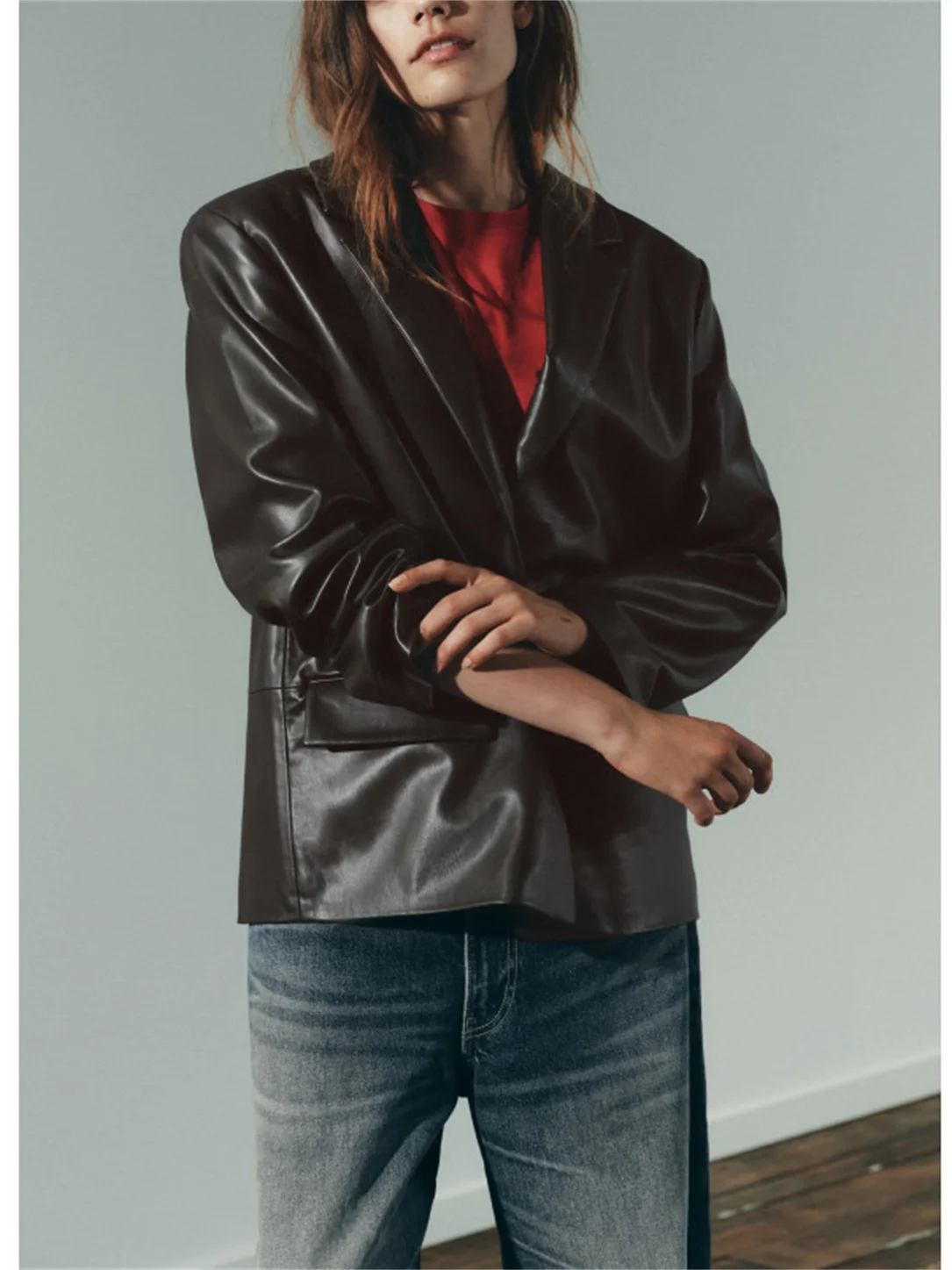 Abito dal taglio dritto effetto pelle Faionable Jaet da donna di fascia alta autunno nuovo arrivo chiusura con cerniera pendolari Sle Long Sve