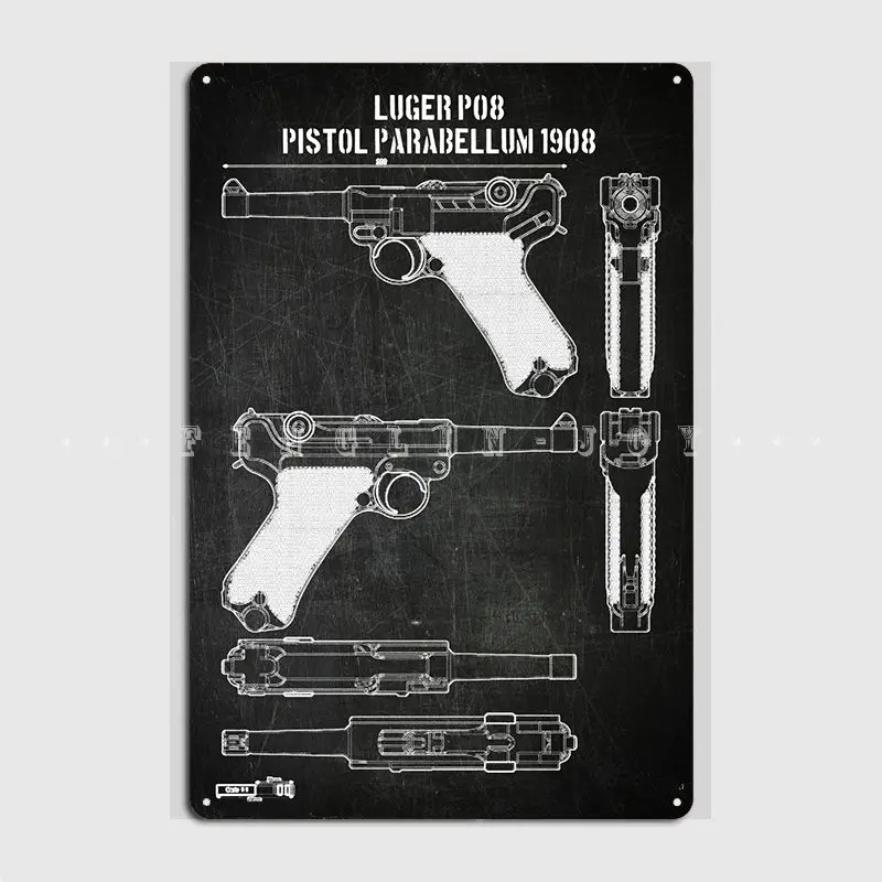 Luger P08 Parabellum Metal Sign Club Home Wall Design Plaques Tin Sign Poster